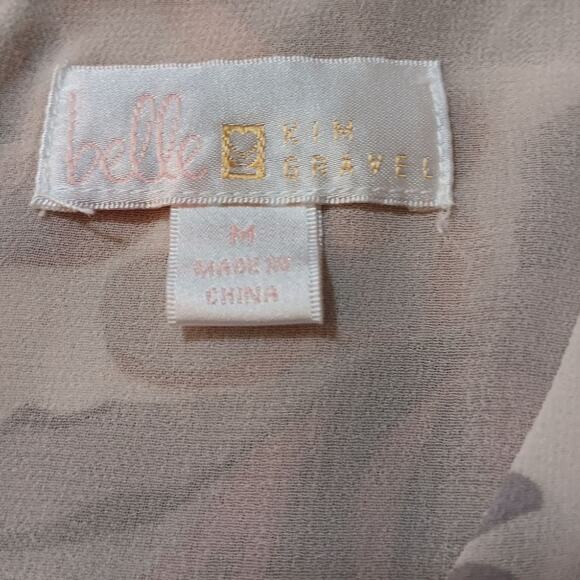 BELLE KIM GRAVEL Dressy Blouse Top M Pleated Sleeve Floral Office Career Cottage - Picture 4 of 8